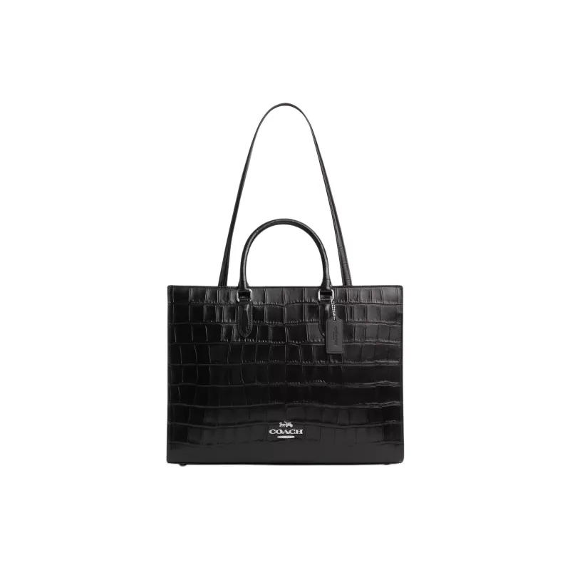 COACH Maggie Leather Tote Bag, Shopping Bag, Shoulder Bag, Handbag Tubas Women's Silver & Black-0