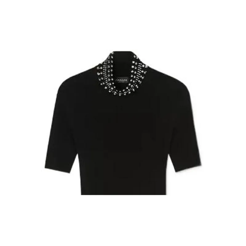 VERSACE Spiked turtleneck Knit Minidress-4
