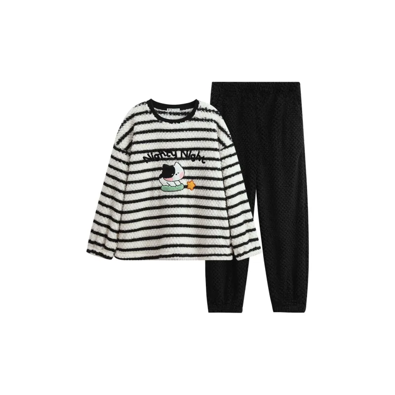 FENTENG x LINE FRIENDS Brown Bear Pajama Set Women's Black White-0
