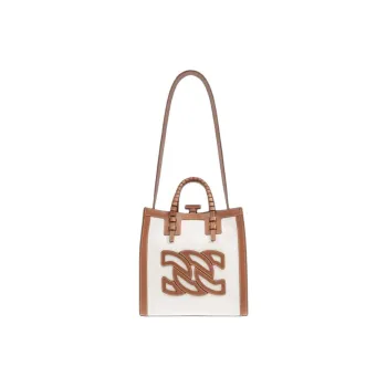 Casadei Fabric With Leather Tote Bag, Shopping Bag, Shoulder Bag, Crossbody Bag, Handbag Mini Women's Cream