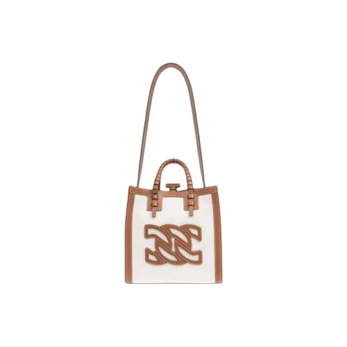 Casadei Fabric With Leather Tote Bag, Shopping Bag, Shoulder Bag, Crossbody Bag, Handbag Mini Women's Cream
