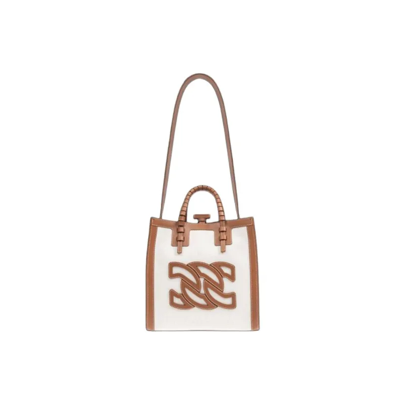 Casadei Fabric With Leather Tote Bag, Shopping Bag, Shoulder Bag, Crossbody Bag, Handbag Mini Women's Cream-0