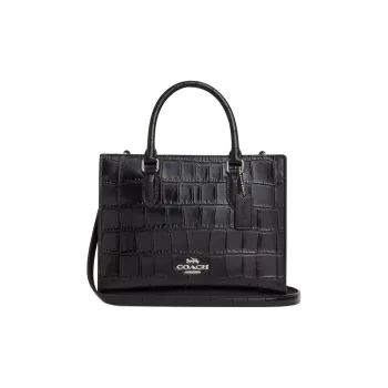 COACH Maggie Leather Tote Bag, Shopping Bag, Shoulder Bag, Crossbody Bag, Handbag Trumpets Women's Silver & Black