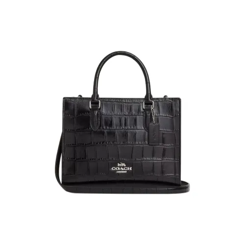 COACH Maggie Leather Tote Bag, Shopping Bag, Shoulder Bag, Crossbody Bag, Handbag Small Size Women's Silver & Black