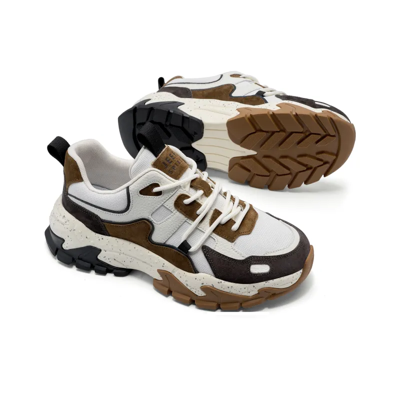 JEEP SPIRIT Cushioning Anti Slip Wear Resistant Breathability Low Top Chunky Sneakers Men's Brown-5