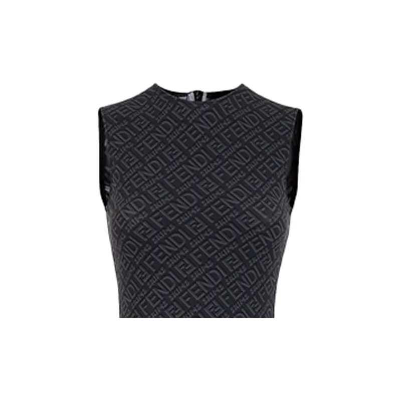 FENDI X Skims Sleeveless Mid Thigh Bodysuit Black-3