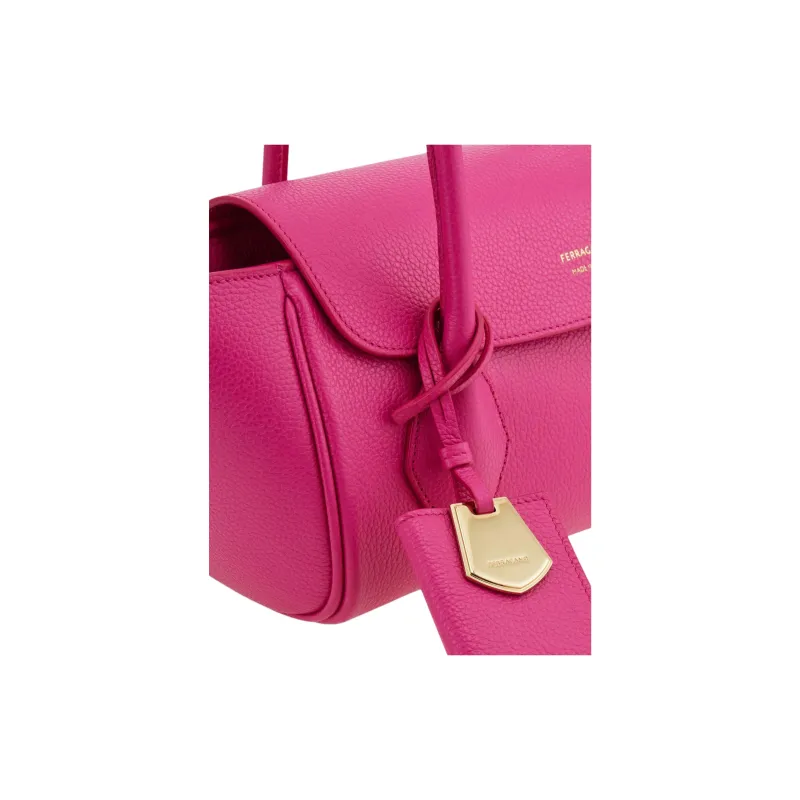 FERRAGAMO Textured Cow Leather Tote Bag Shopping Bag Shoulder Bags Small Size Women's Cherry Red-3