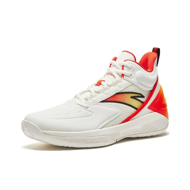 Anta Slip Resistant Coverage Wear Resistant High Top Basketball Shoes Men's White Orange Red-1