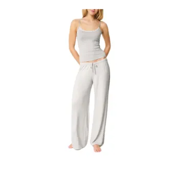 Hollister Pajama Set Women's Light Gray Stripes