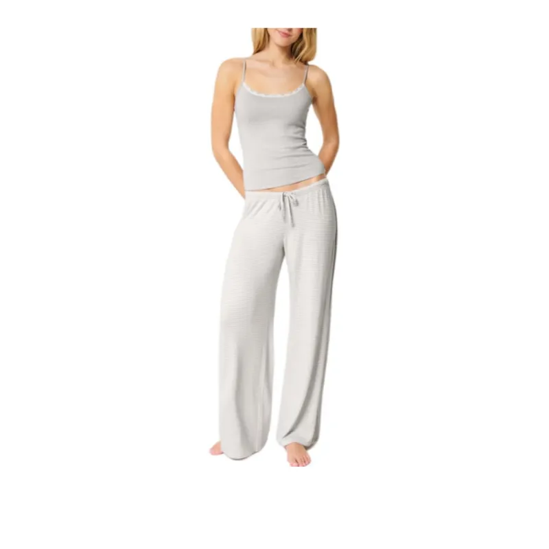 Hollister Pajama Set Women's Light Gray Stripes-0