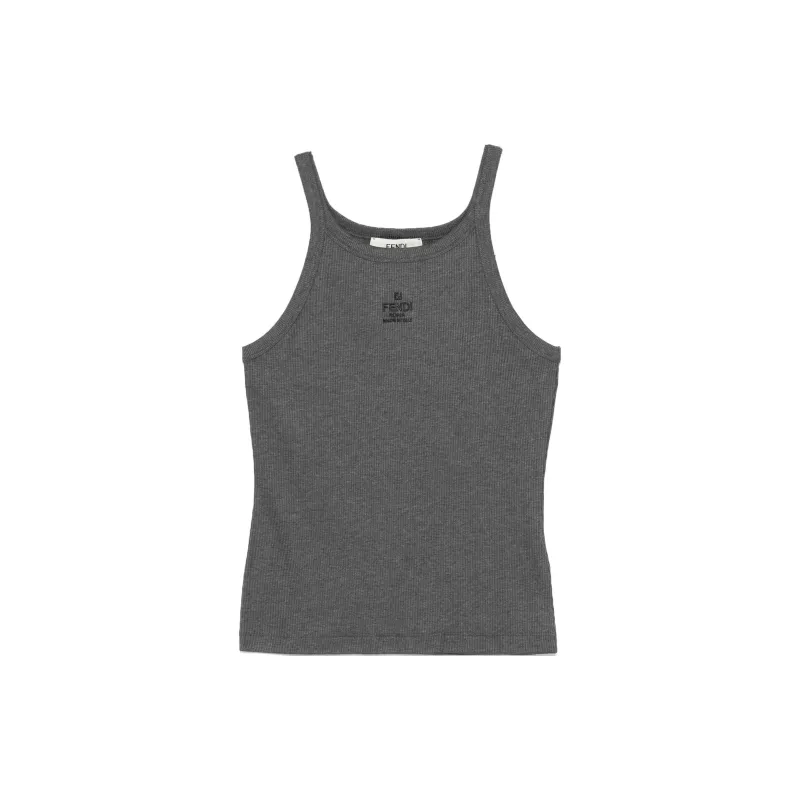 FENDI Logo Embroidered Sleeveless Ribbed Top-3