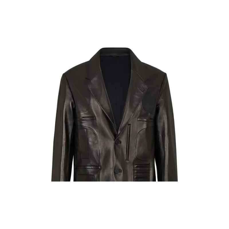 FENDI Leather Jackets Men Black-3