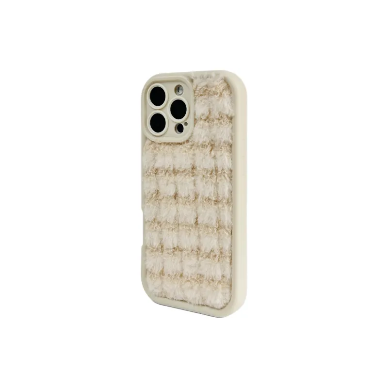 Wei Xin Plush Material Solid Color Plush Plaid Phone Cases Compatible With IPhone 16/15 Pro Max/Apple 13/14 Pro/Max-2