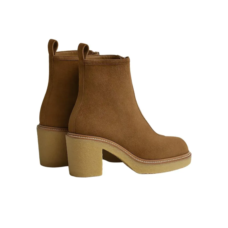 HERMES Kelly Ankle Boots 5.5cm Women's Brown-3