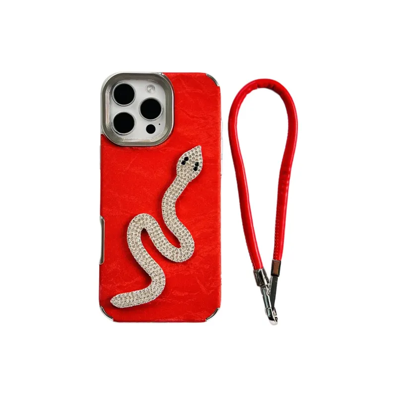 Wei Xin TPU Material Red Satin Snake Pattern Lanyard Phone Cases Compatible With IPhone 16/15/13/14/Pro/Ma-1