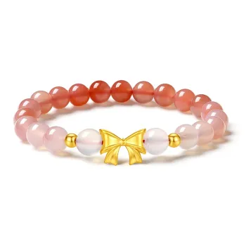 Furunlai Gold Bowknot Gradient Agate Hand Cuff Solid Gold 999 Priced In Gram Bracelets Unisex