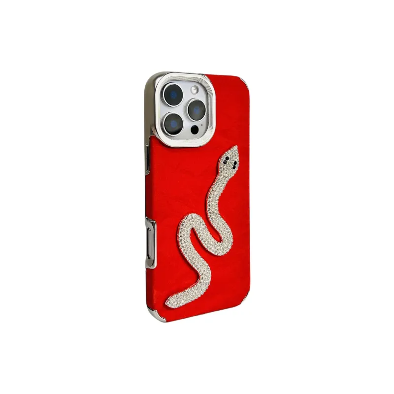 Wei Xin TPU Material Red Satin Snake Pattern Lanyard Phone Cases Compatible With IPhone 16/15/13/14/Pro/Ma-5