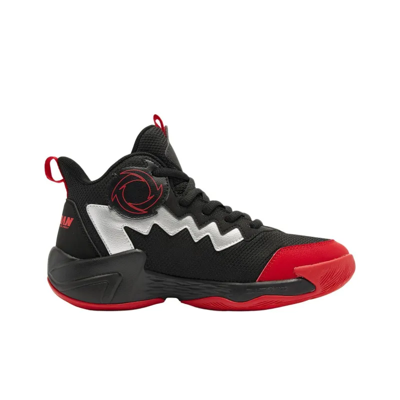 QIAODAN Anti Slip Wear Resistant Low Top Children's Basketball Shoes Black Red Teenagers-1