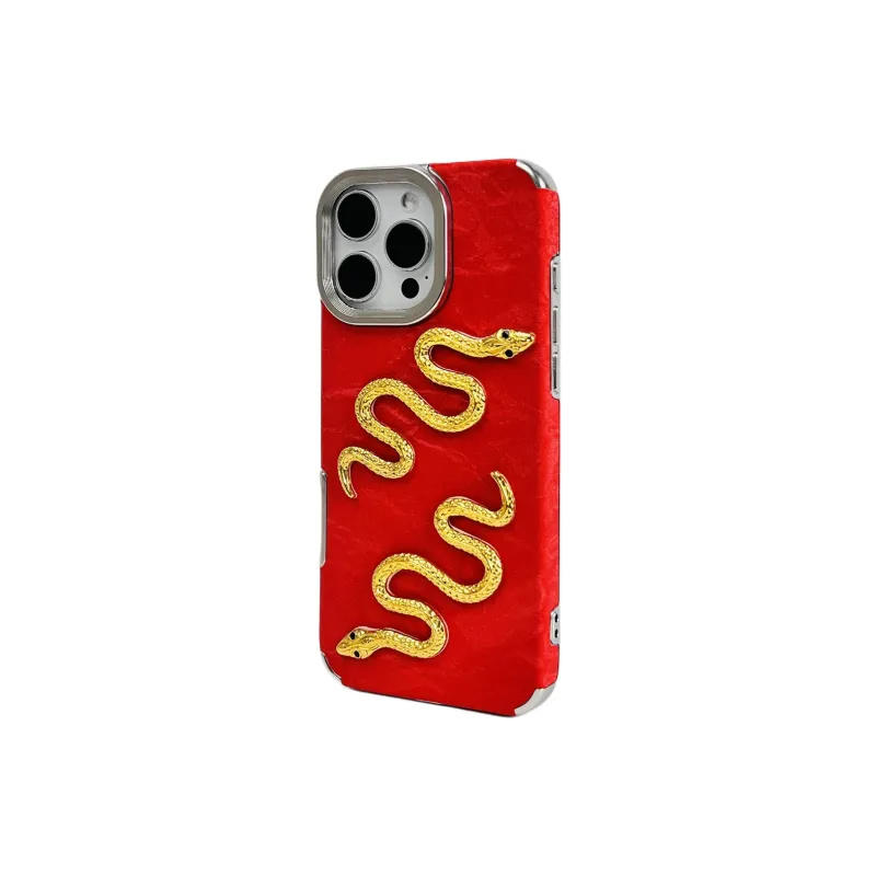 Wei Xin TPU Material Red Satin Snake Pattern Lanyard Phone Cases Compatible With IPhone 16/15/13/14/Pro/Ma-10