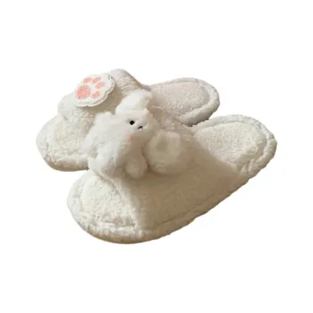 Thin Strips Cotton Slippers Women's, White