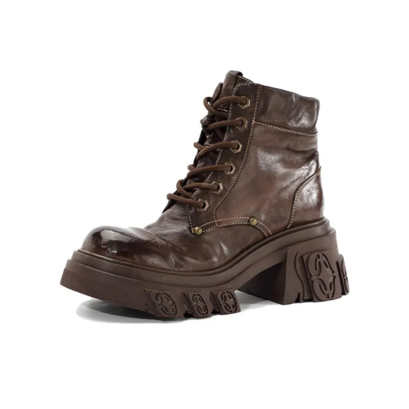 DIBO MANNER Flame Relief Series Ankle Length Martin Boot Women's Coffee-1