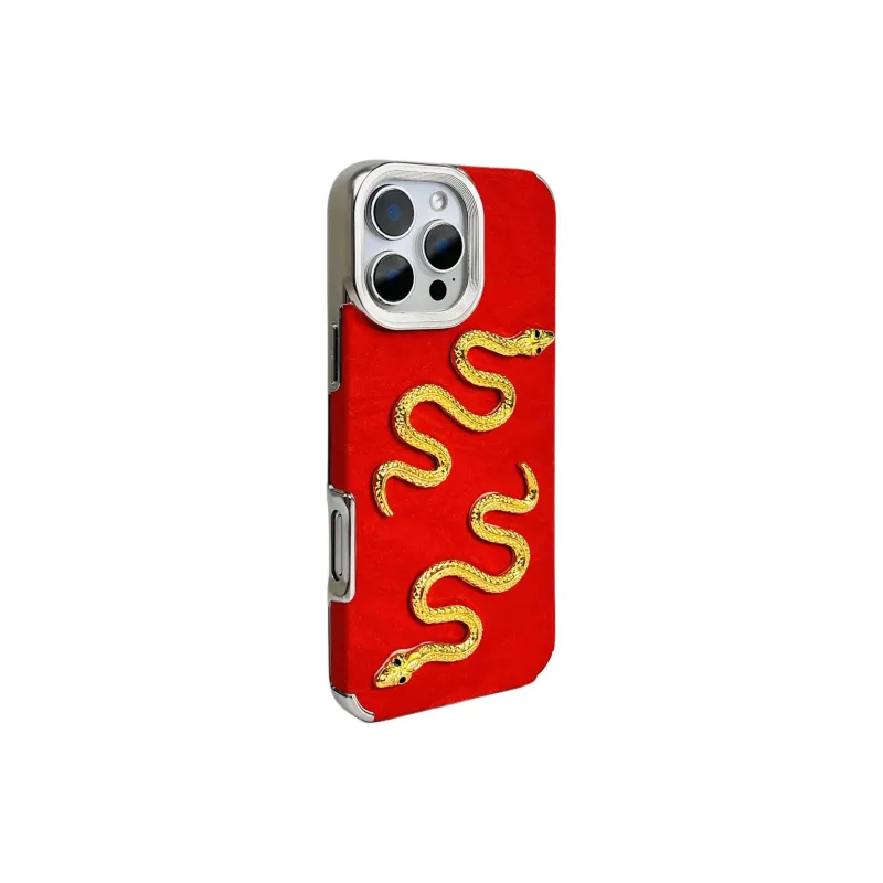 Wei Xin TPU Material Red Satin Snake Pattern Lanyard Phone Cases Compatible With IPhone 16/15/13/14/Pro/Ma-9