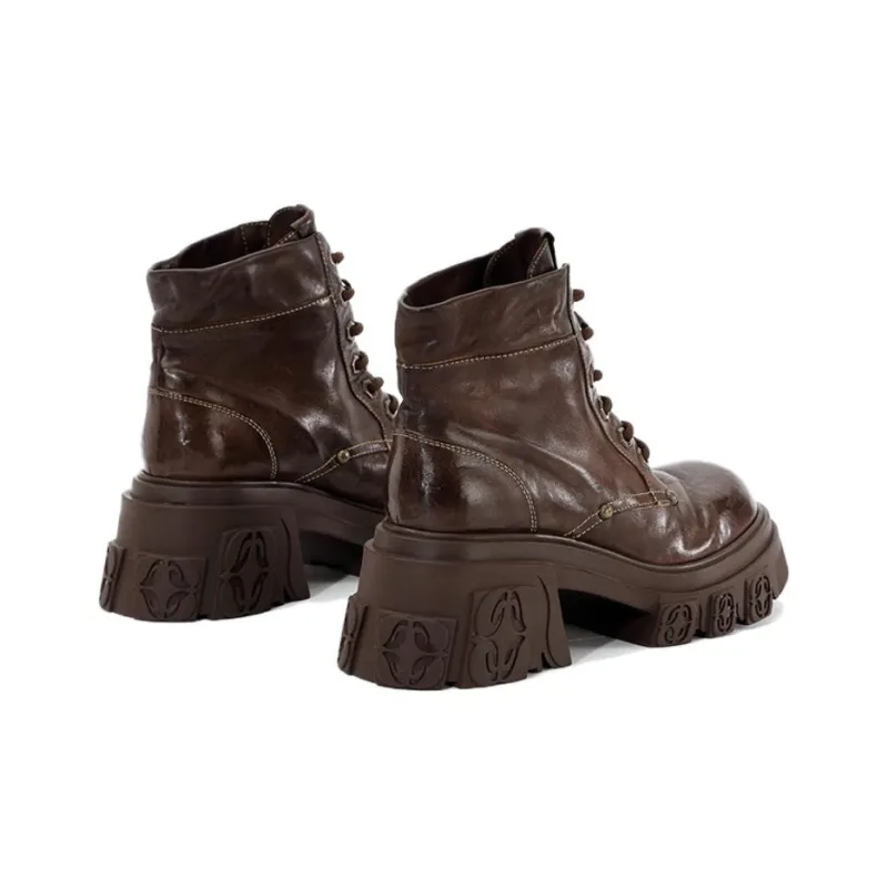 DIBO MANNER Flame Relief Series Ankle Length Martin Boot Women's Coffee-4