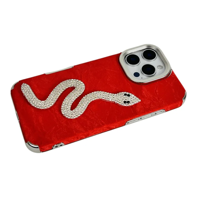 Wei Xin TPU Material Red Satin Snake Pattern Lanyard Phone Cases Compatible With IPhone 16/15/13/14/Pro/Ma-7