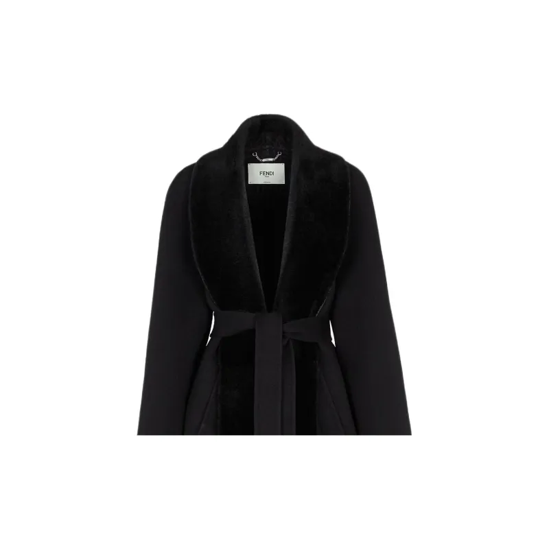 FENDI Wrap Style Belted Waist Cocoon Coat-3