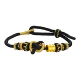 Small Round Pendant Solid Gold Rope Bracelet (Black Cord)