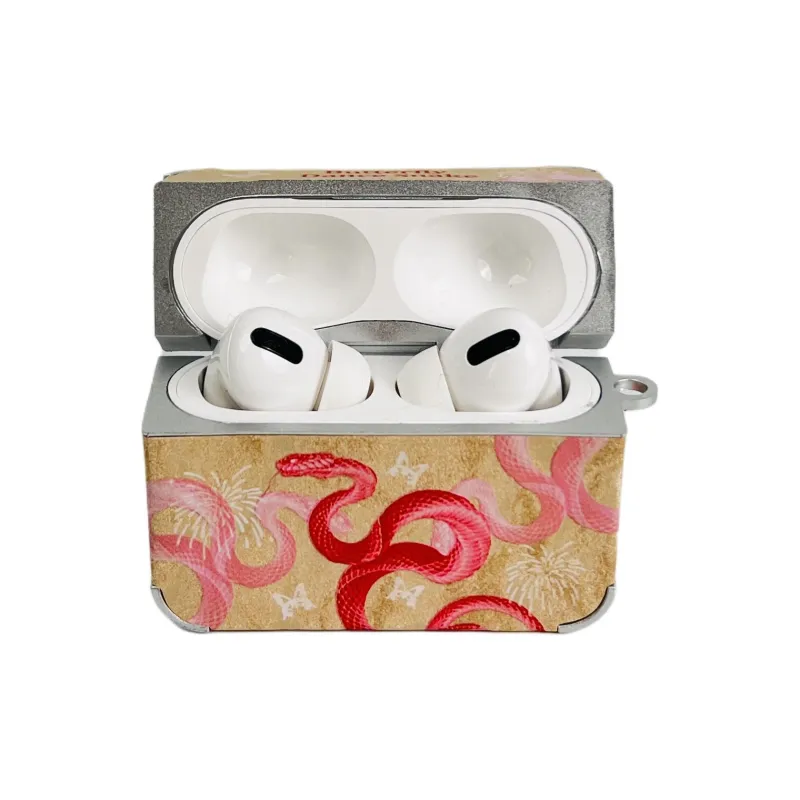 Wei Xin Compatibility With Apple AirPods 4/2/3/4th Generation/AirPods Pro/Pro 2 Leather Firework Snake Headphone Cases-9