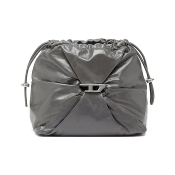 DIESEL Cow Leather Bucket Bags Shoulder Bags Women's Gray