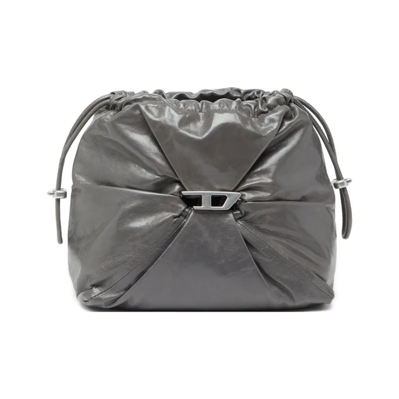 DIESEL Cow Leather Bucket Bags Shoulder Bags Women's Gray-0