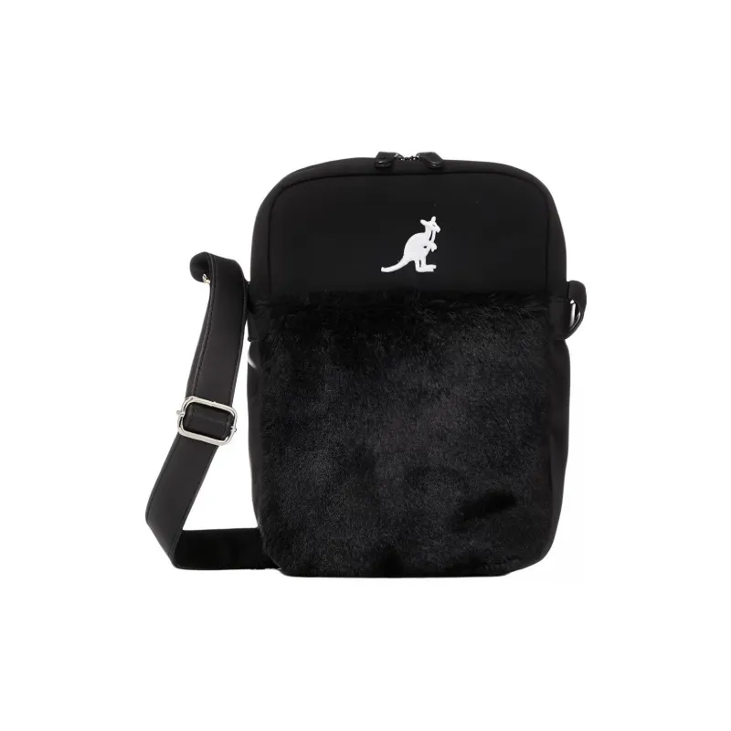 KANGOL Leather With Fur Crossbody Bag Shoulder Bag Regular Unisex Black-1