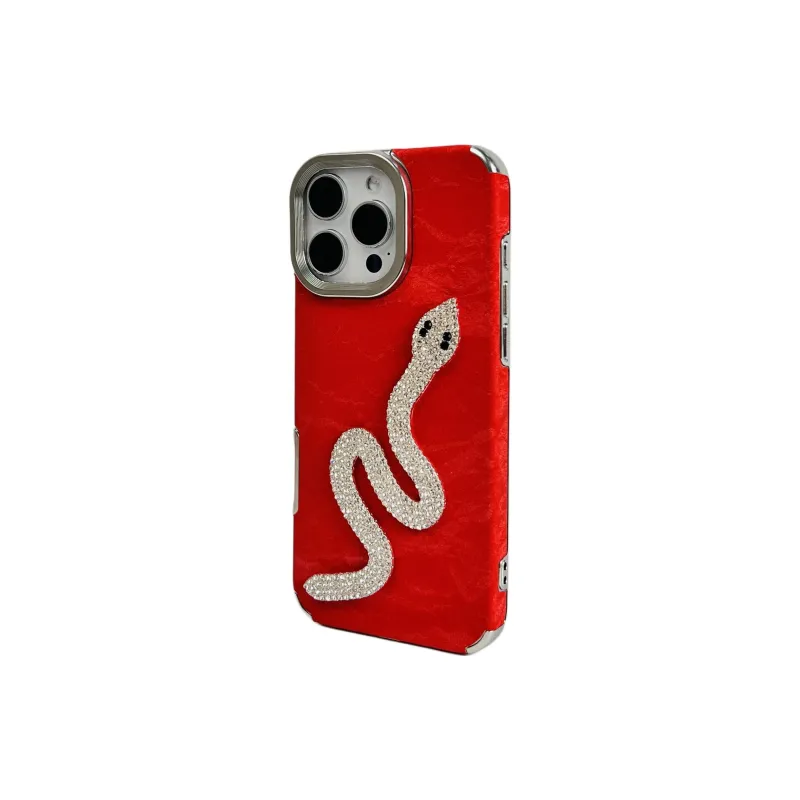 Wei Xin TPU Material Red Satin Snake Pattern Lanyard Phone Cases Compatible With IPhone 16/15/13/14/Pro/Ma-6