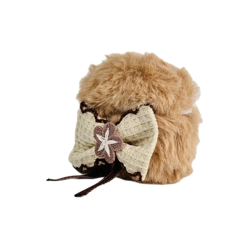 Sopi Compatibility With Apple AirPods 4/2/3/4th Generation/AirPods Pro/Pro 2 Plush Brown Plush Bowknot Headphone Cases-2