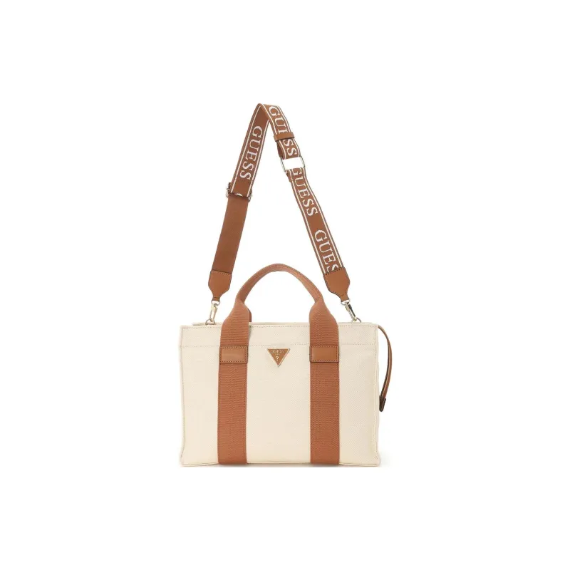 GUESS Cotton Tote Bag Shopping Bag Shoulder Bag Crossbody Bag Handbag Small Size Women's Camel-1