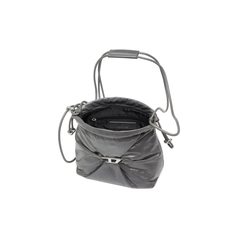 DIESEL Cow Leather Bucket Bags Shoulder Bags Women's Gray-4