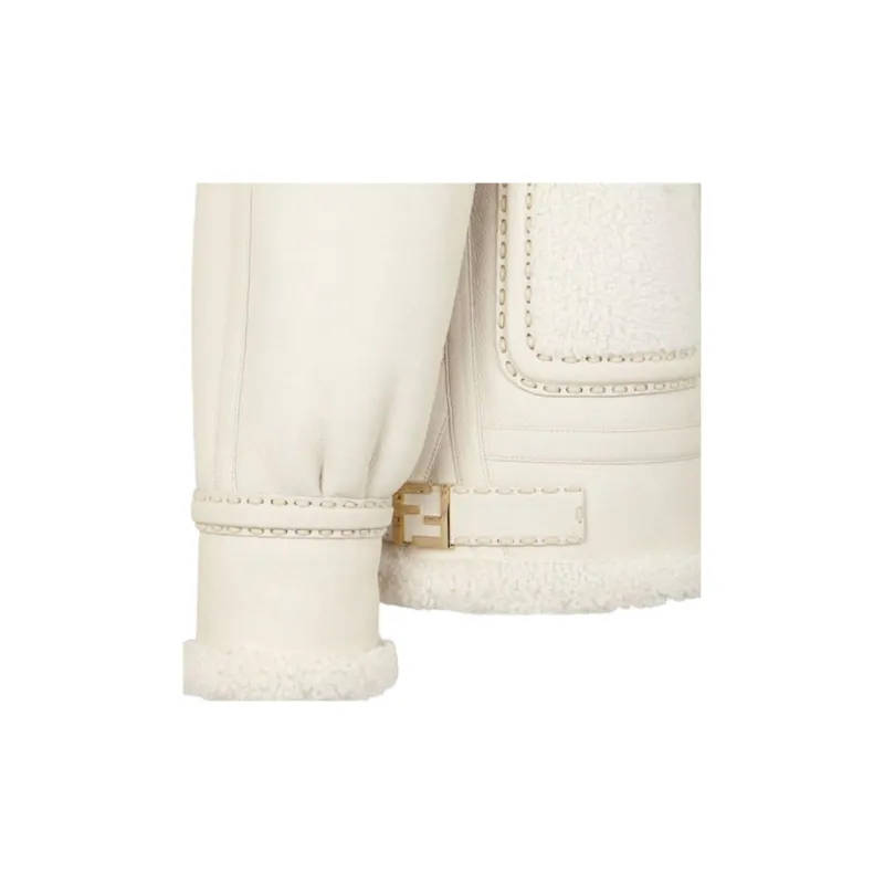 FENDI Leather Jacket Women's Cream-4