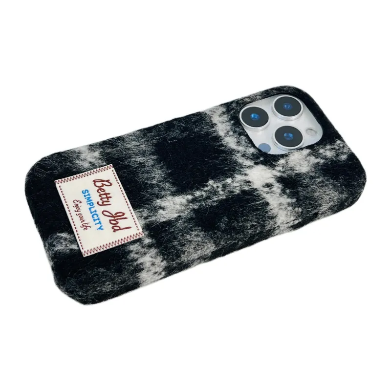 Wei Xin Plush Material Label Plush Mesh Phone Cases Compatible With IPhone 16/15 Pro Max/Apple 13/14 Pro/Max-7
