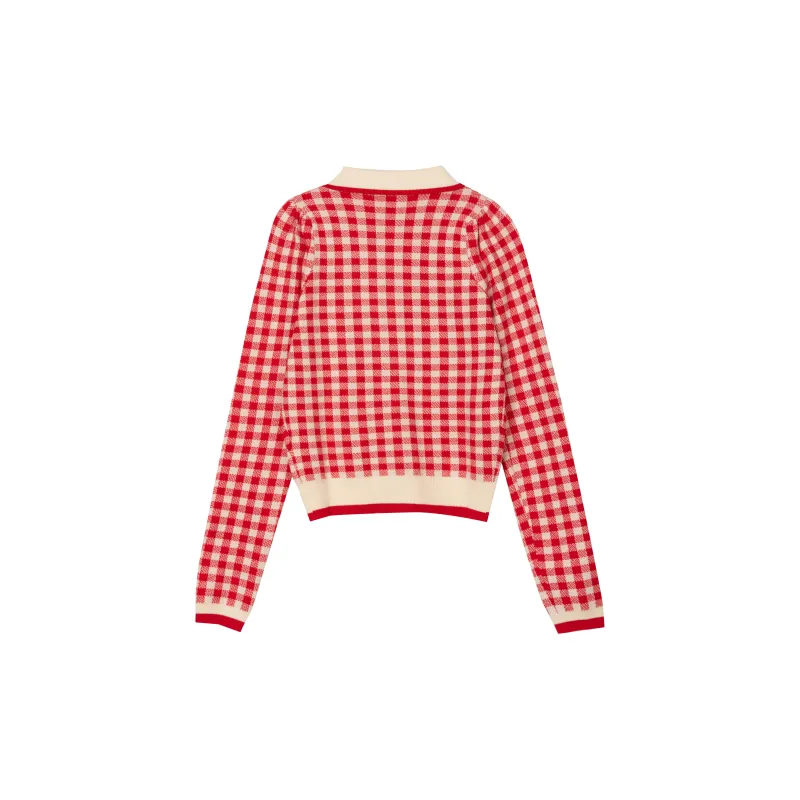 FAWENXIANGZI Sweater Women's Red Plaid-1