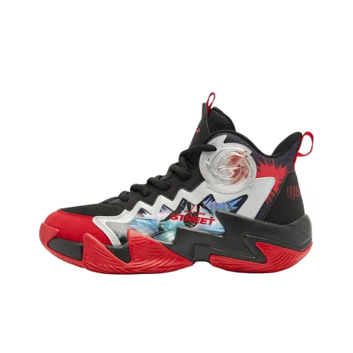 QIAODAN Anti Slip Wear Resistant Low Top Children's Basketball Shoes Black Red Teenagers