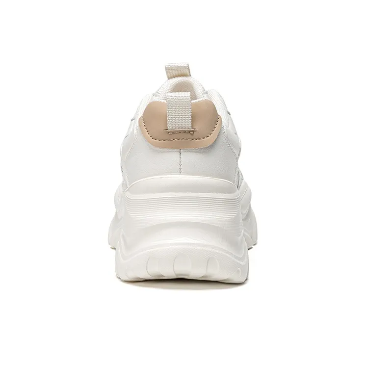 EXULL Q Height Increasing, Lightweight, Breathable, Slip Resistant Low Top Chunky Sneakers Women's Beige Gold-2