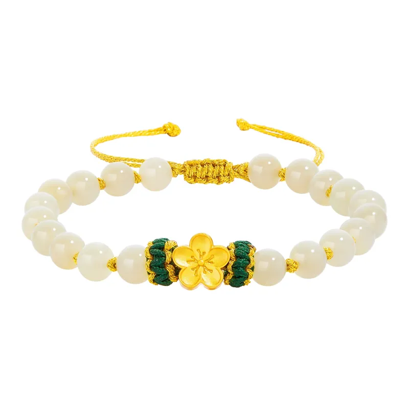 Lao Feng Xiang Hetian Jade Bracelets Pale Greenish White Jade Women's-0