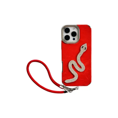 Wei Xin TPU Material Red Satin Snake Pattern Lanyard Phone Cases Compatible With IPhone 16/15/13/14/Pro/Ma