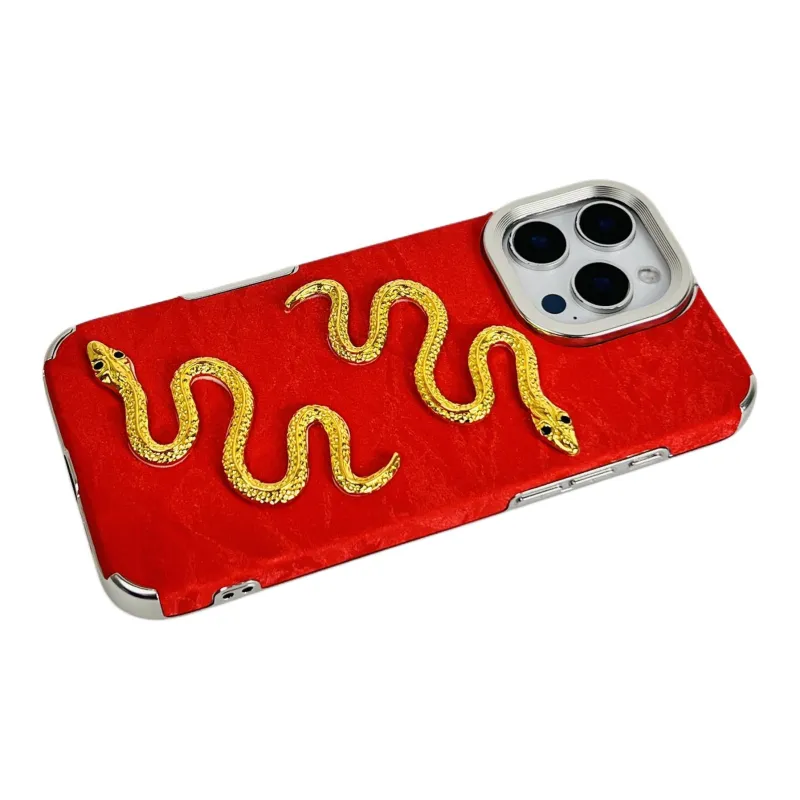 Wei Xin TPU Material Red Satin Snake Pattern Lanyard Phone Cases Compatible With IPhone 16/15/13/14/Pro/Ma-11