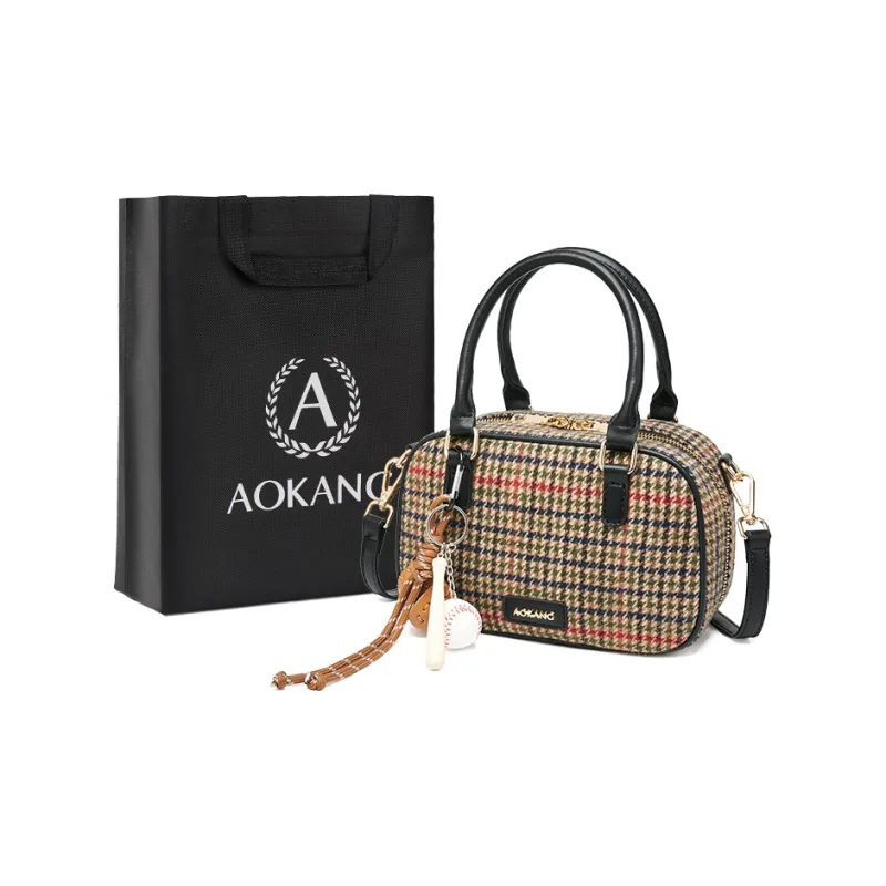 AOKANG Fabric Boston Bag, Handbag, Shoulder Bag, Crossbody Bag, Bowling Bag Women's Ebony/Tale Green-5