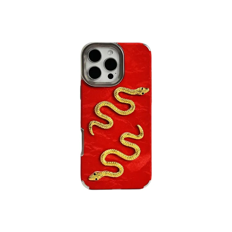 Wei Xin TPU Material Red Satin Snake Pattern Lanyard Phone Cases Compatible With IPhone 16/15/13/14/Pro/Ma-8