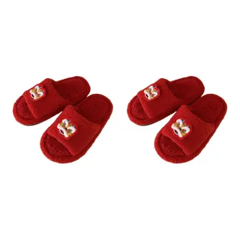 Thin Strips Cotton Slippers Unisex, Red