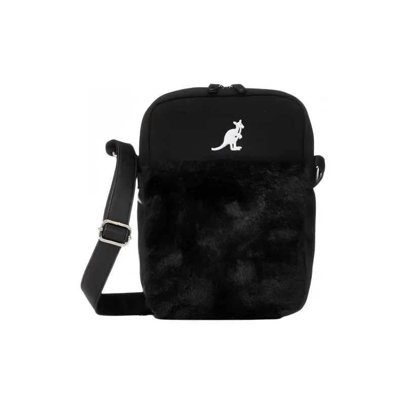 KANGOL Leather With Fur Crossbody Bag Shoulder Bag Regular Unisex Black-0